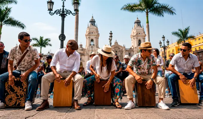 personas tocando el cajon